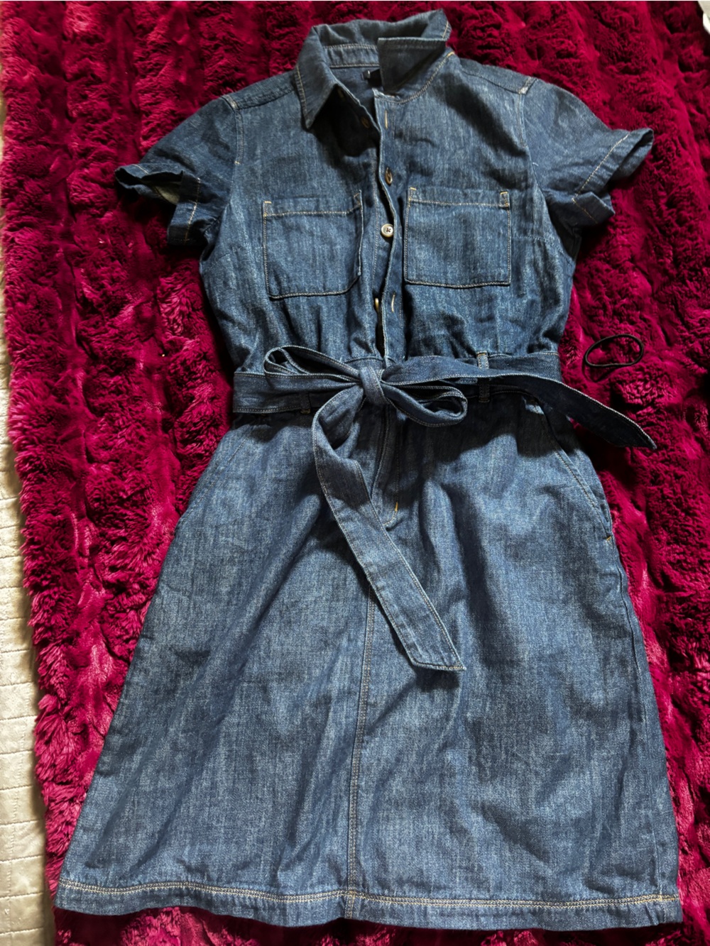 J crew Denim Shirt Dress with button front and  Tie Waist - Blue size 4